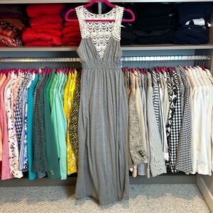 Poof! gray with off white embroidery sleeveless maxi dress size XS